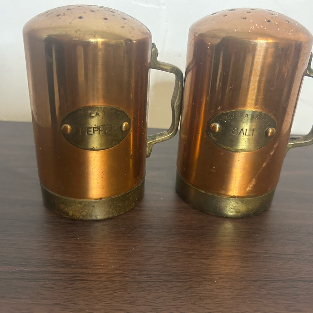 Vintage brass and copper salt and pepper shakers